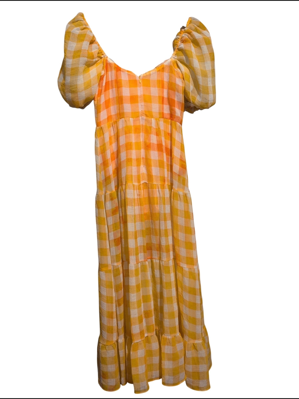 For Love & Lemons Mimosa Maxi Dress - Yellow Gingham Puff Sleeve S - Picture 8 of 10
